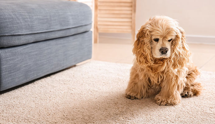 A pet sitting on a rug