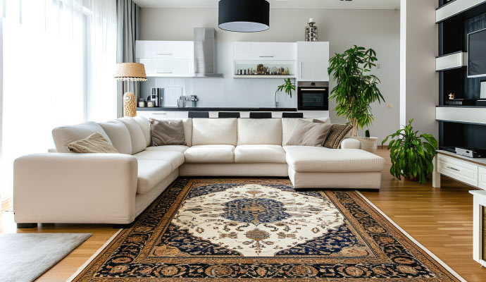 Beautiful decorative rug placed in modern living room
