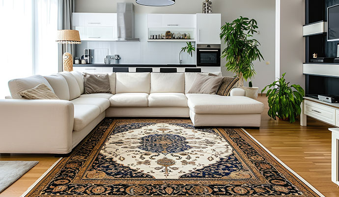 Clean rug on the floor of a living room