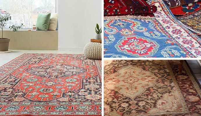 Collage of oriental, persian, and turkish rugs
