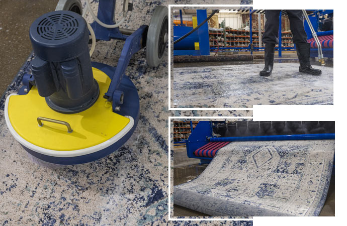 rug cleaning steps, from inspection to drying.