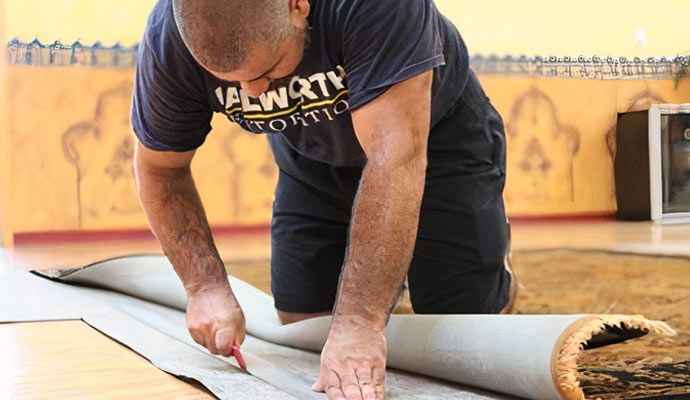 Person replacing custom rug pad