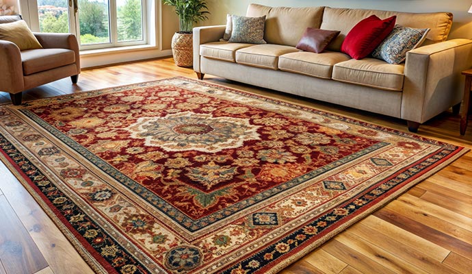 Cleaned area rug on the floor