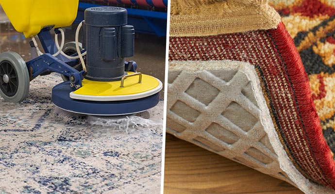 Collage of rug cleaning and rug pad