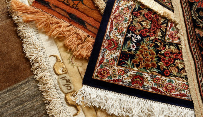 Close-up view of clean silk rugs